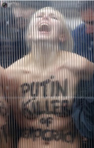 EUに「プーチンくたばれ」と殴りこんだが、警官隊の盾が透明板でモザイク代わりに。